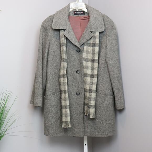 Alorna Wool Blend Coat Gray USA Made w/ Scarf Vintage Style – See Measures - Picture 1 of 7